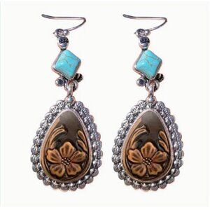 NEW Western style Brown & Turquoise Stud with drop earrings - Silver plated